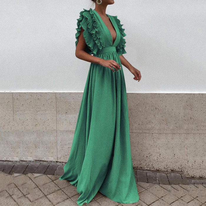 V Neck Ruffle Tiered Wedding Guest Dresses