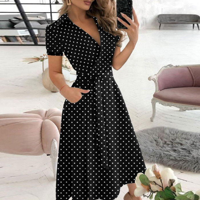 Sexy Fashion Print V-Neck Elegent Party Prom Wedding Guest Dresses