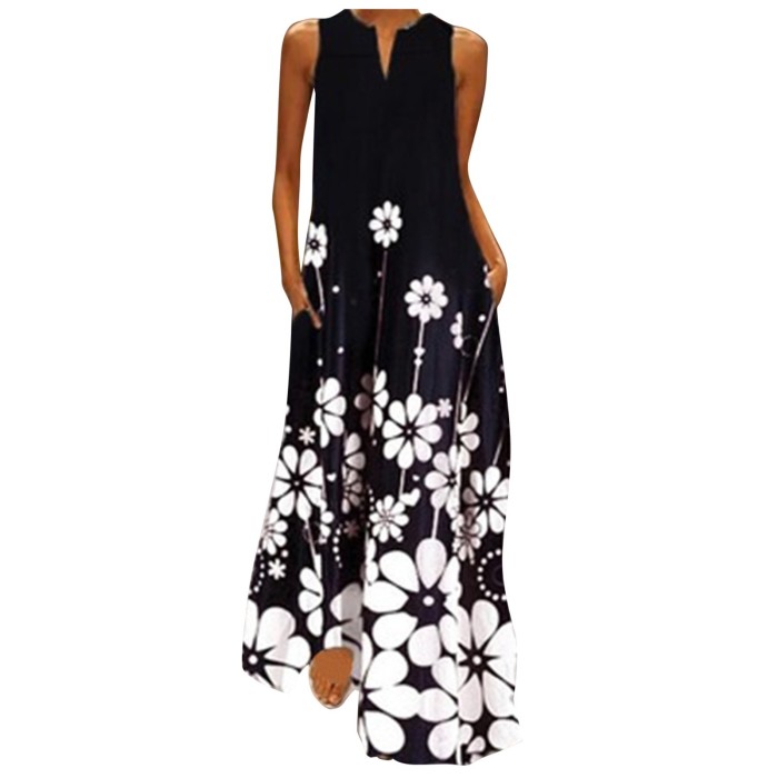 Fashion Casual Floral Print V Neck Elegent Maxi Dress