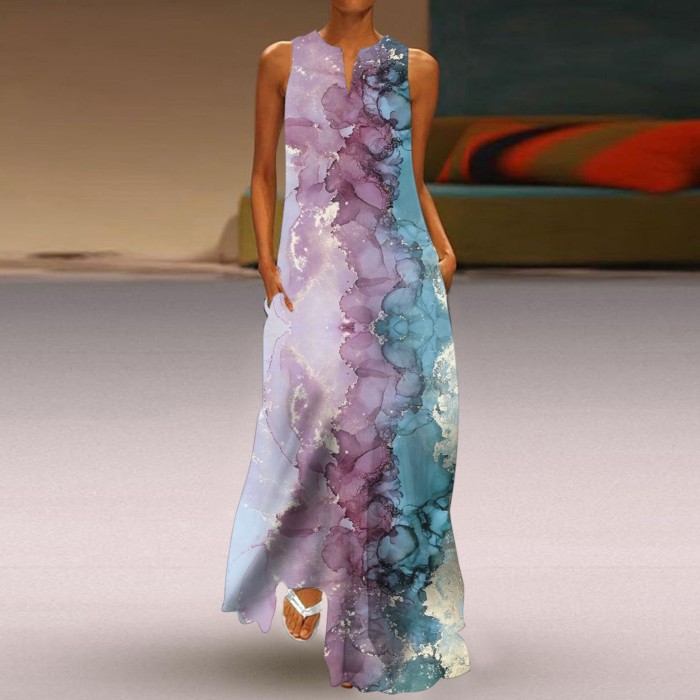 Elegant Party Retro Print Boho V Neck Maxi Dress