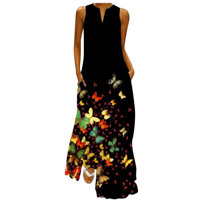 Elegent Sleeveless Print V-Neck Maxi Dress