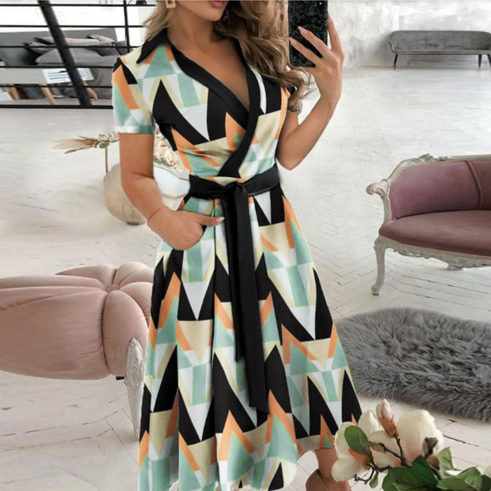 Sexy Fashion Print V-Neck Elegent Party Prom Wedding Guest Dresses