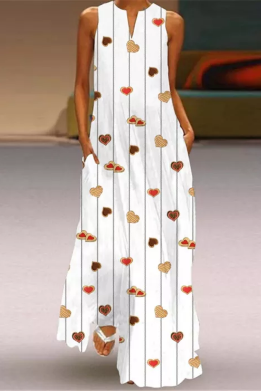 Bohemian Heart Pattern Print Casual Maxi Dress