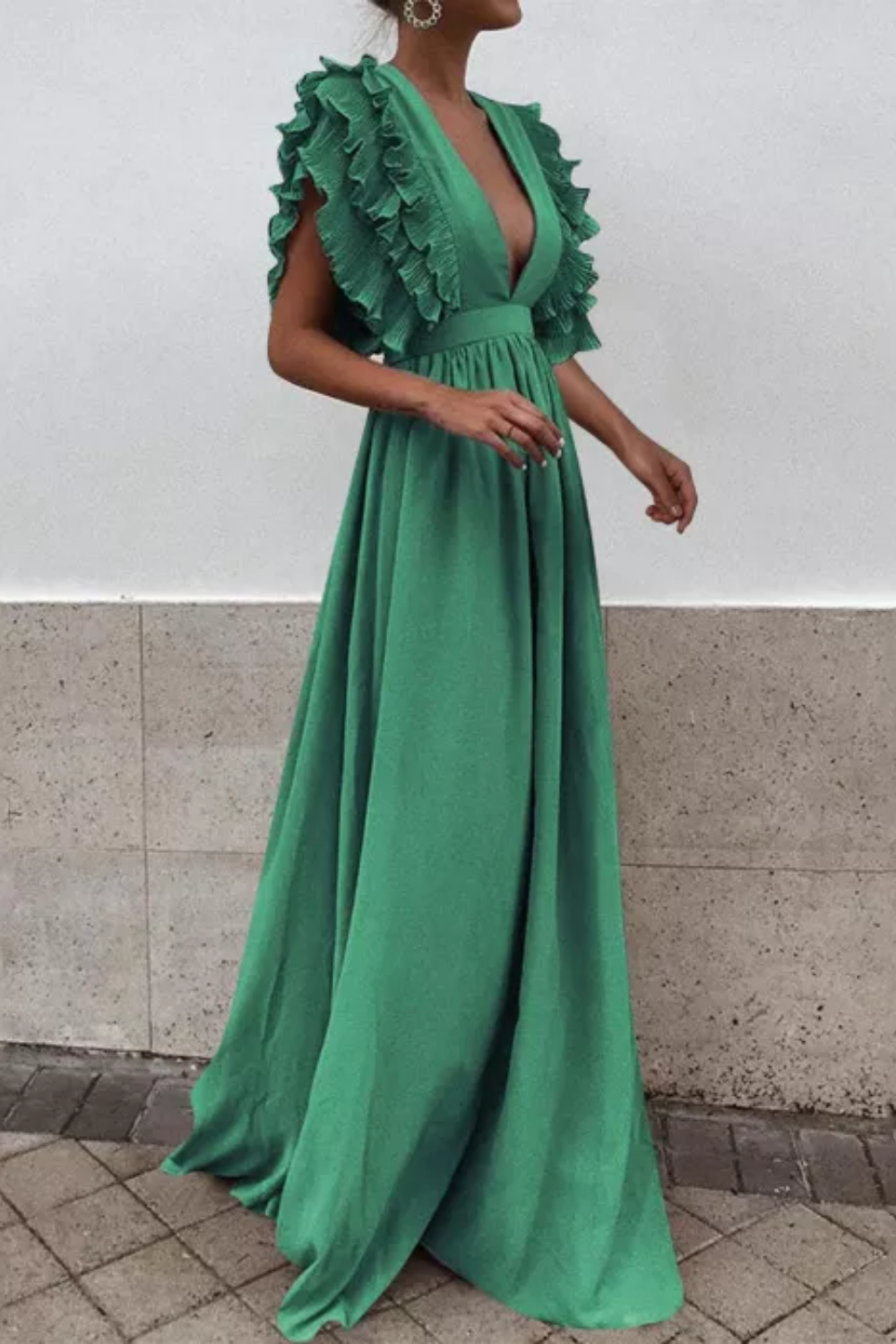 V Neck Ruffle Tiered Wedding Guest Dresses