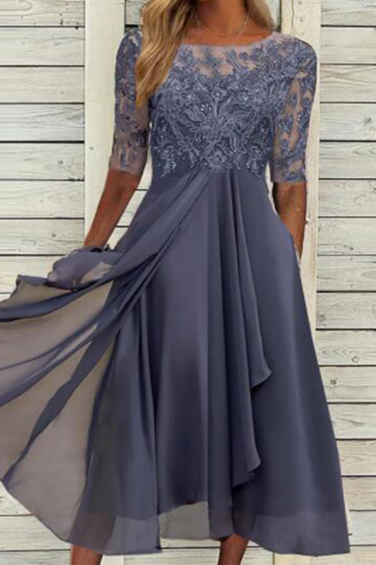 Summer Women Fashion Lace Hollow Patchwork Party Dress Elegant Short Sleeve O Neck Dress Ladies Solid Slim Temperament Dresses