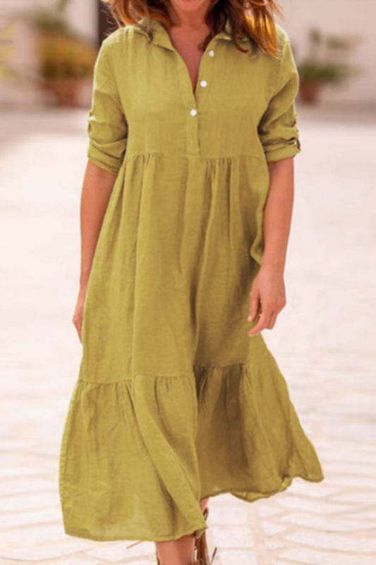 Casual Fashion Solid Color V-Neck Loose Cotton Linen Wedding Guest Dress