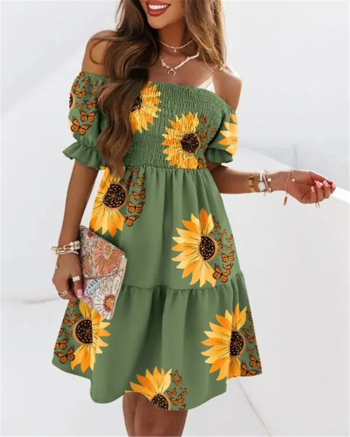 Sexy Neck Casual Loose Short Sleeves Elegant Party Fashion  Wedding Guest Dresses
