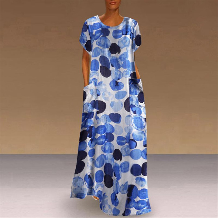 Fashion Elegant O Neck Boho Party Casual Vintage Print Maxi Dress