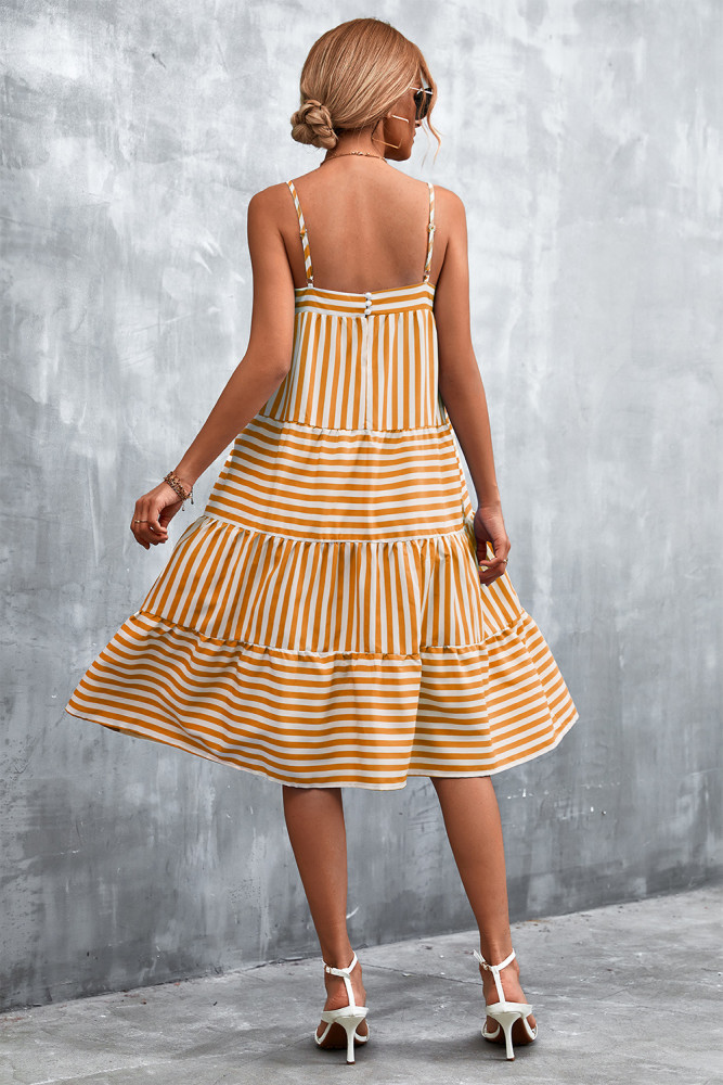 Sexy Striped Bohemian Beach Short Sleeve Loose Mini Casual  Maxi Dress