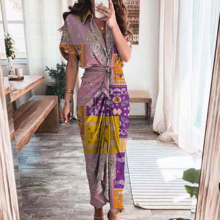 Elegant V Neck Ruffle Fashion Casual Print Beach Party Wedding Guest Dresses