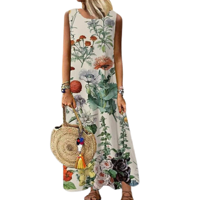 Fashion Print Retro Bohemian Sleeveless Loose Casual  Maxi Dress