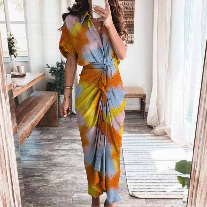 Elegant V Neck Ruffle Fashion Casual Print Beach Party Wedding Guest Dresses
