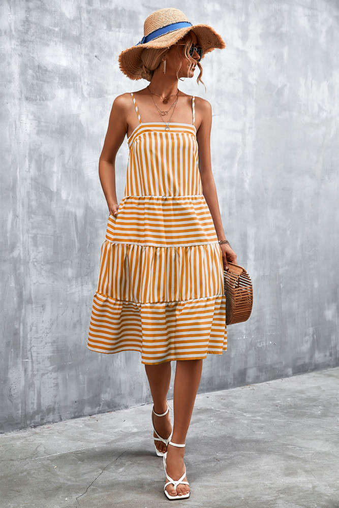 Sexy Striped Bohemian Beach Short Sleeve Loose Mini Casual  Maxi Dress