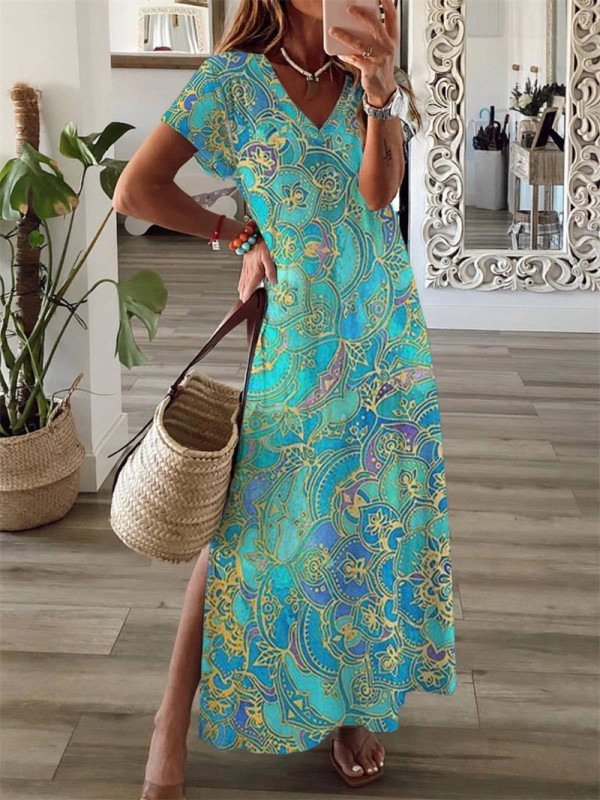 Floral Short Sleeve Elegant Party Fashion Maxi Dresses