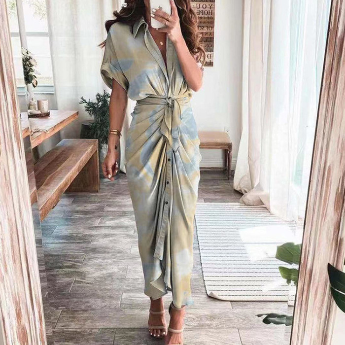 Elegant V Neck Ruffle Fashion Casual Print Beach Party Wedding Guest Dresses