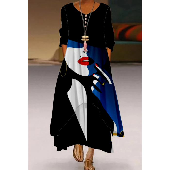 Fashion Party Evening Sexy High Waist Long Sleeve Elegant Maxi Dress