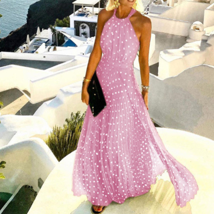 Vintage Print Loose Sexy Backless O-Neck Bohemian Fashion Elegant Wedding Guest Dresses