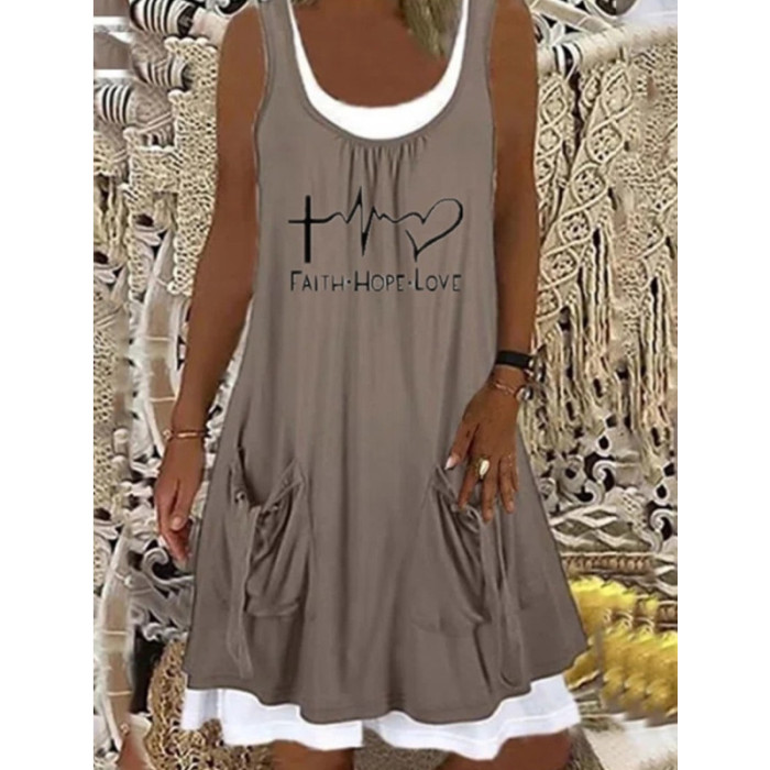 Fashion Print Sleeveless Loose Casual Bohemian Pocket Dress