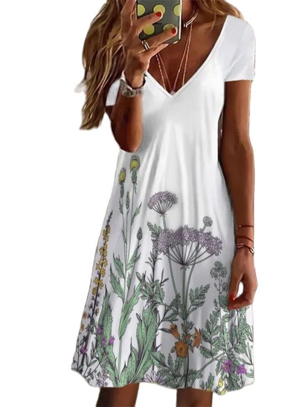 Sexy Elegant Print Deep V Neck Sheath Mini  Casual Dress