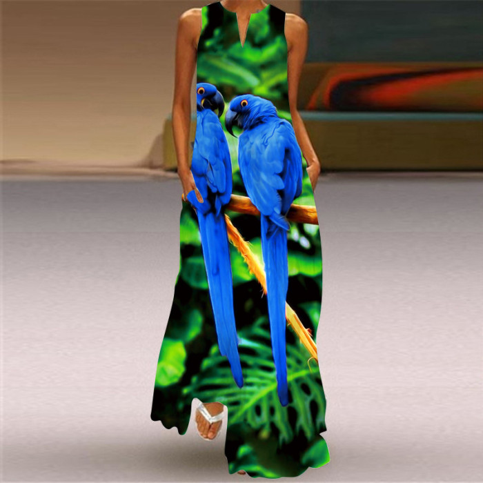 Trendy Sleeveless Print Beach Elegant V Neck Boho Party Wedding Guest Dresses