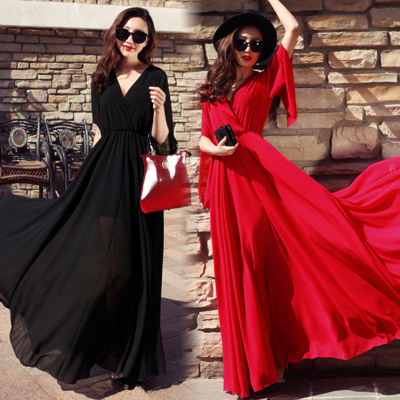 Casual Fashion Boho Sling V Neck Sexy High Waist Party Wedding Guest Dresses