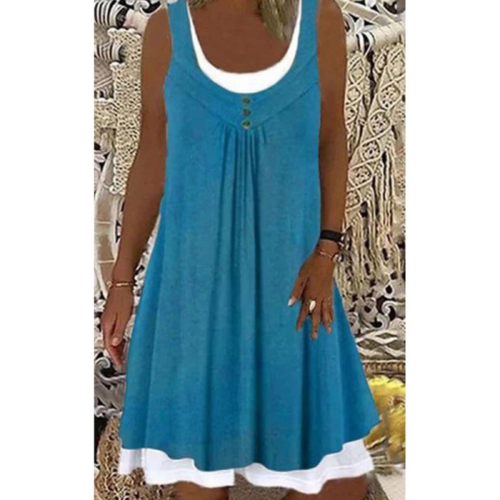 Fashion Floral Sleeveless Fake Two-piece Loose Casual Dress
