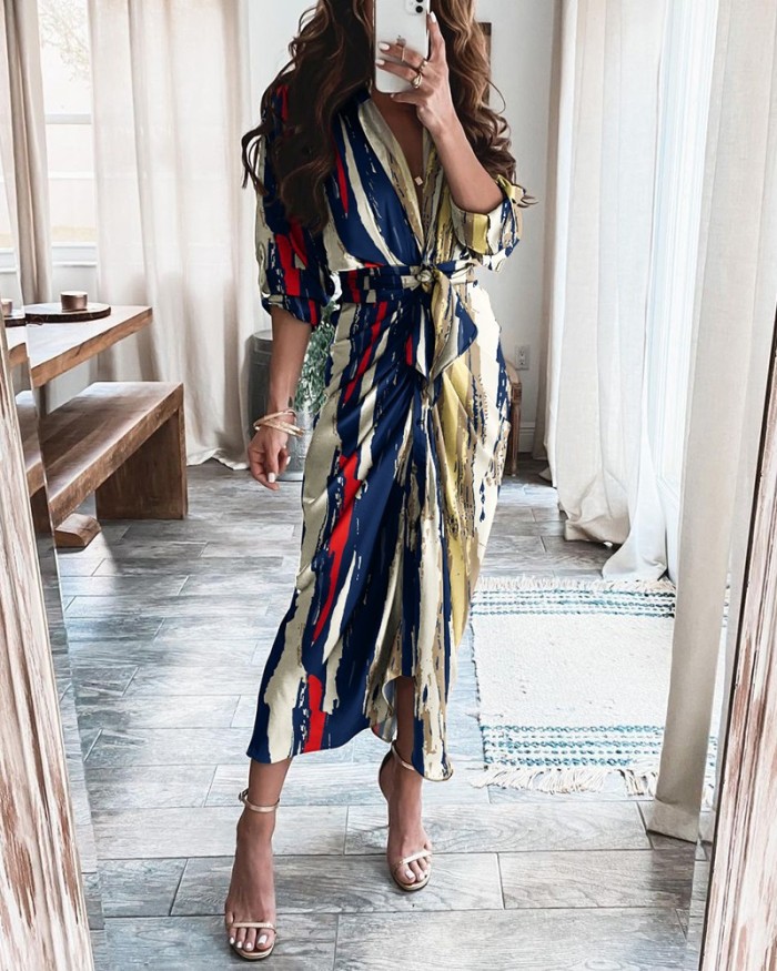 Elegant V Neck Ruffle Fashion Casual Print Beach Party Wedding Guest Dresses