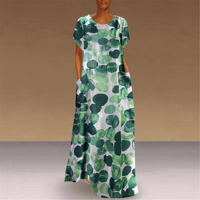 Fashion Elegant O Neck Boho Party Casual Vintage Print Maxi Dress