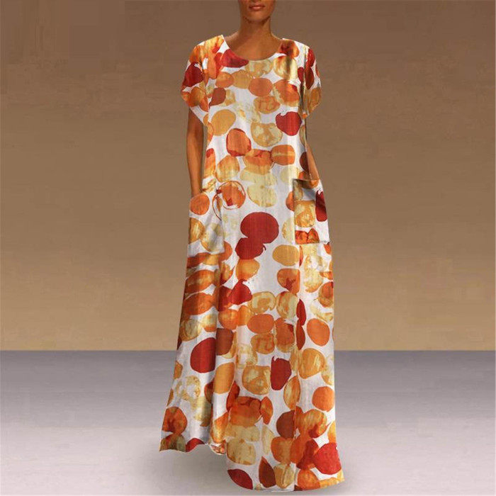 Fashion Elegant O Neck Boho Party Casual Vintage Print Maxi Dress