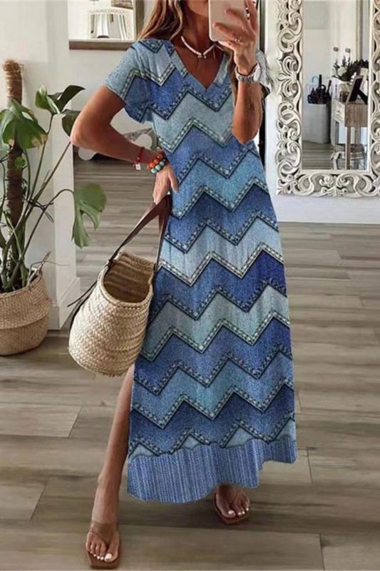 Fashion Floral Short Sleeve Elegant Party Loose Casual Maxi Dresses