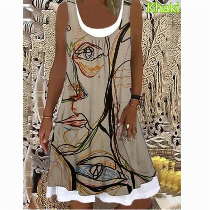 Fashion Fake Two-piece Sleeveless Shirt Print Polka Dot Casual Dress