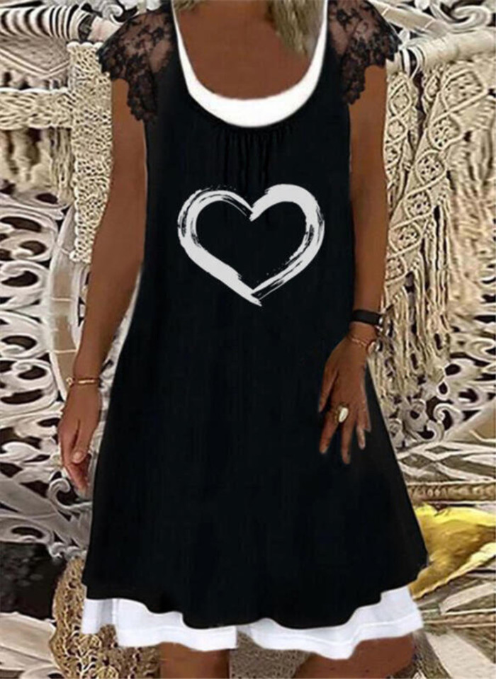 Fashion Sexy Lace Print Sleeveless O Neck Boho Casual Dress