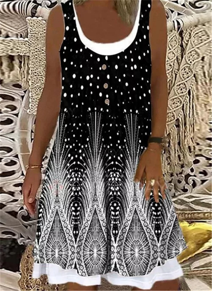 Fashion Fake Two-piece Sleeveless Shirt Print Polka Dot Casual Dress