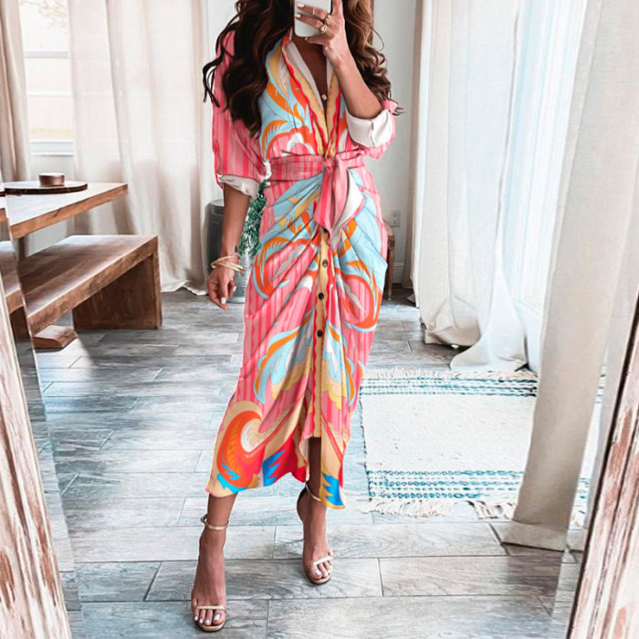 Elegant V Neck Ruffle Fashion Casual Print Beach Party Wedding Guest Dresses