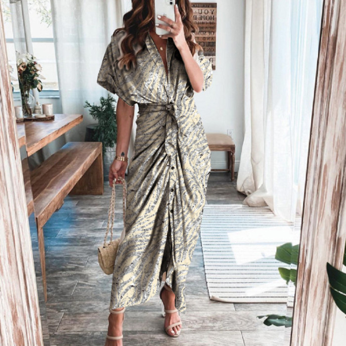 Elegant V Neck Ruffle Fashion Casual Print Beach Party Wedding Guest Dresses
