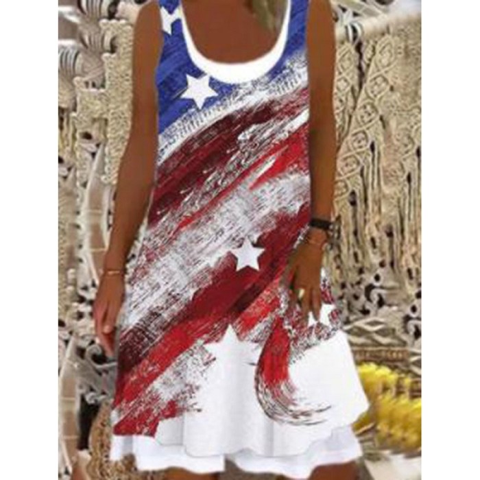 Fashion Floral Sleeveless Fake Two-piece Loose Casual Dress