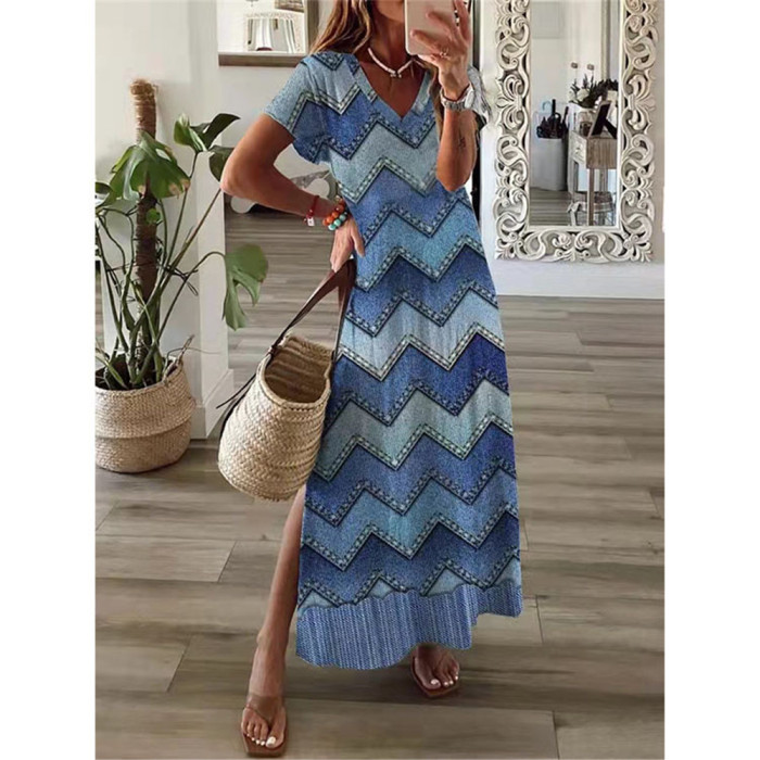 Fashion Floral Short Sleeve Elegant Party Loose Casual Maxi Dresses