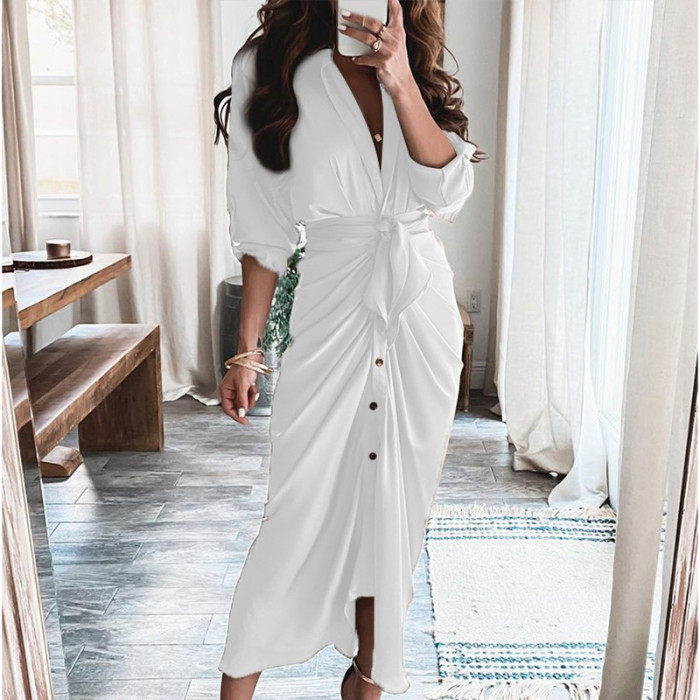 Elegant V Neck Ruffle Fashion Casual Print Beach Party Wedding Guest Dresses