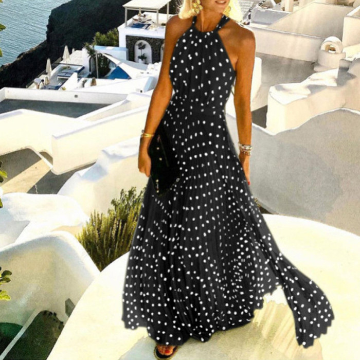 Vintage Print Loose Sexy Backless O-Neck Bohemian Fashion Elegant Wedding Guest Dresses