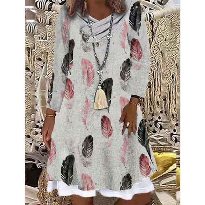 Trendy Bohemian Geometric Print Long Sleeves False Two Piece Casual Dress