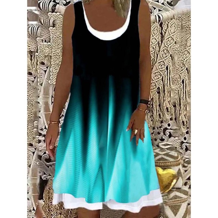 Fashion Floral Sleeveless Fake Two-piece Loose Casual Dress