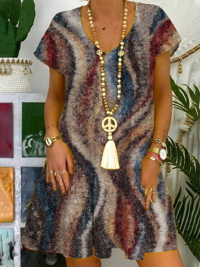 Sexy V Neck Floral Print Bohemian A-Line Loose Casual Dress