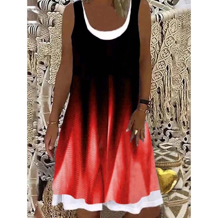 Fashion Floral Sleeveless Fake Two-piece Loose Casual Dress