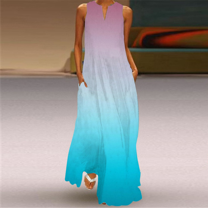 Trendy Sleeveless Print Beach Elegant V Neck Boho Party Wedding Guest Dresses