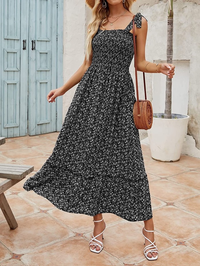 Sexy Boat Neck Sling Print Elegant Party Fashion Casual  Maxi Dress