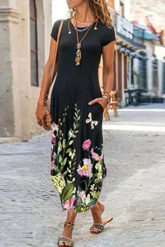 Fashion Floral Print Sleeveless V-Neck Maxi Dress