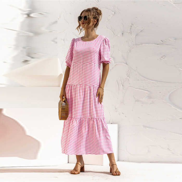 Fashion Polka Dot Print Elegant Puff Sleeves Casual Loose Holiday Party  Wedding Guest Dresses