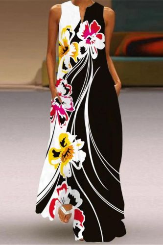 Trendy Sleeveless Print Beach Elegant V Neck Boho Party Wedding Guest Dresses