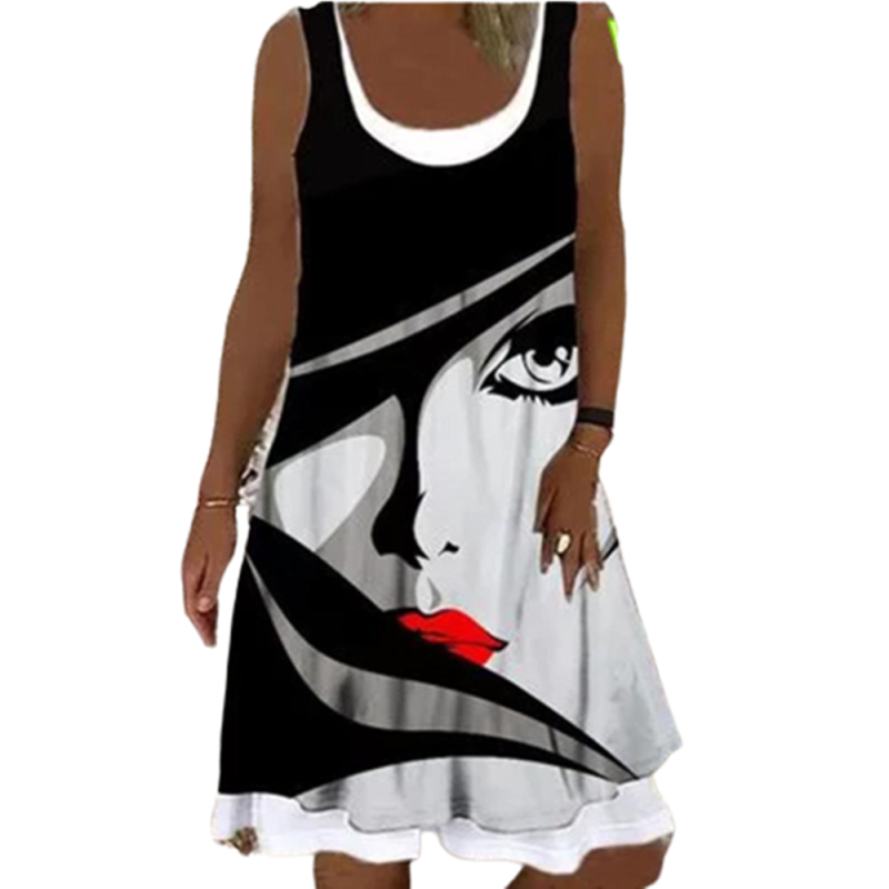 Fashion Fake Two-piece Sleeveless Shirt Print Polka Dot Casual Dress