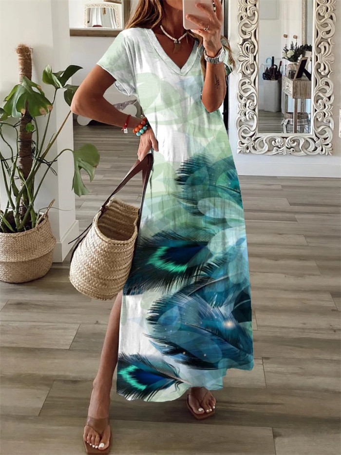 Fashion Floral V-neck Long Sleeves Elegant Party Wedding Guest Dress